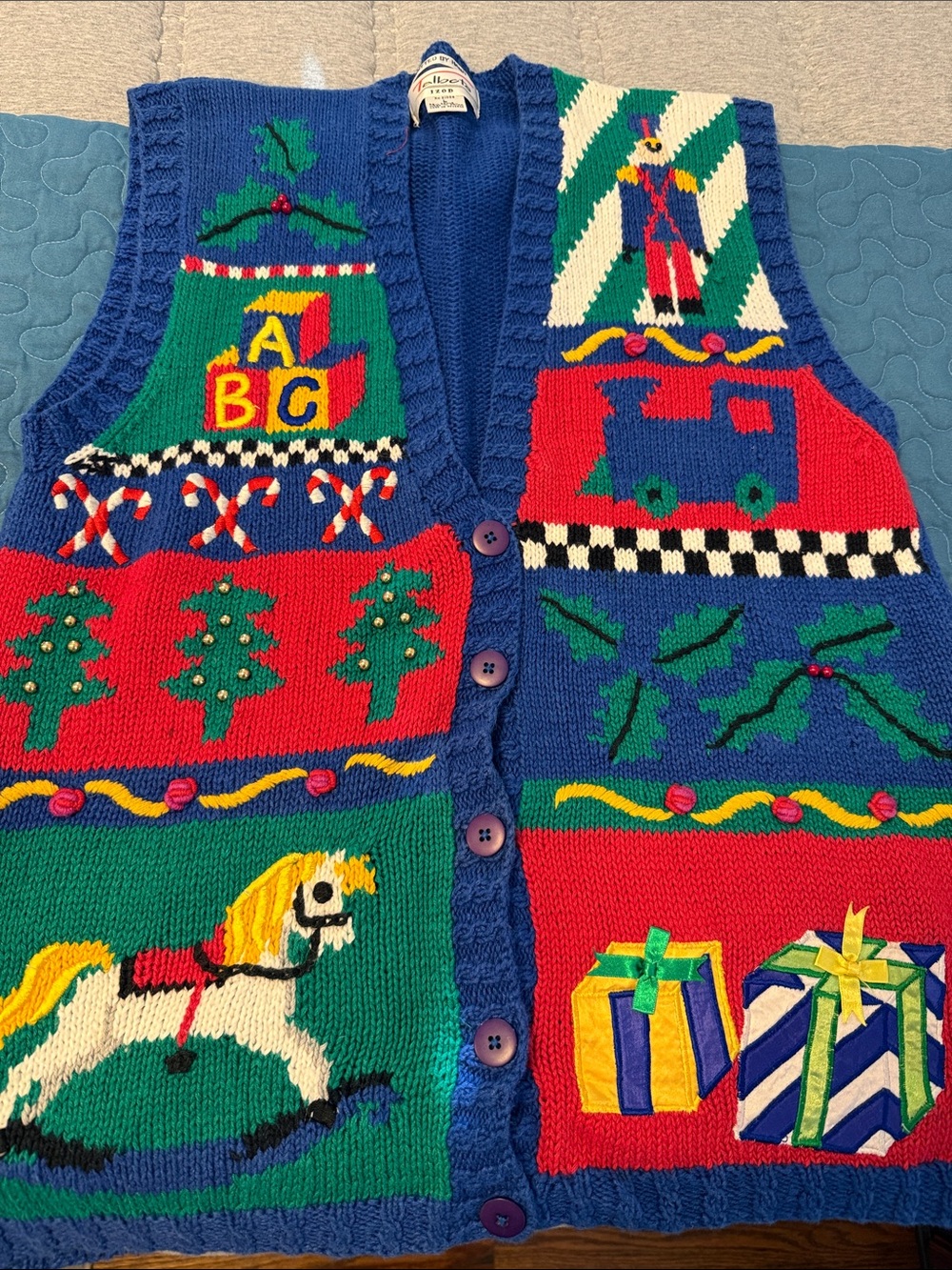 Vintage Talbots Knitted Blue Holiday Sweater Vest